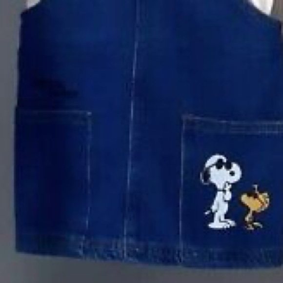NWT. Zara Girls Blue Snoopy Peanuts Print Denim Overall Dress. Size 12-18. - Picture 3 of 9